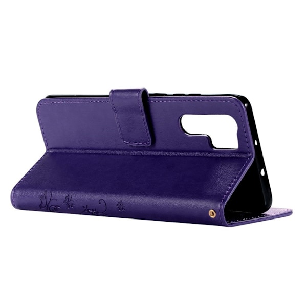 Huawei P30 Pro sommerfugle- og blomstertryk læder flip etui - Mørkelilla Purple