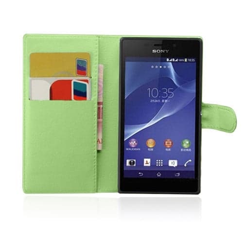 Jensen Sony Xperia M2 Aqua Lær Flipp Etui - Grønn Green