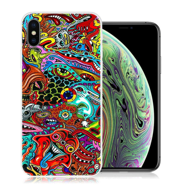 iPhone XS kuviollinen silikooni muovinen joustava suojakuori - V Multicolor
