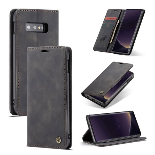 CASEME Samsung Galaxy S10e auto-absorberet læder flip etui - Sort Black