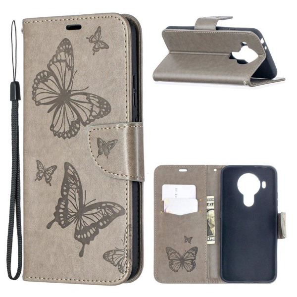 Butterfly läder Nokia 5.4 fodral - Silver/Grå Silvergrå