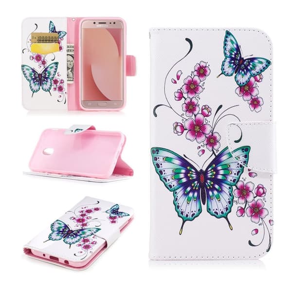 Samsung Galaxy J7 (2017) Charmerende læder etui - Sommerfugle og blomster Multicolor