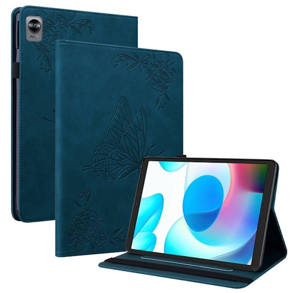 Realme Pad Mini perhonen kukka kuvio nahkakotelo - Sininen Blue