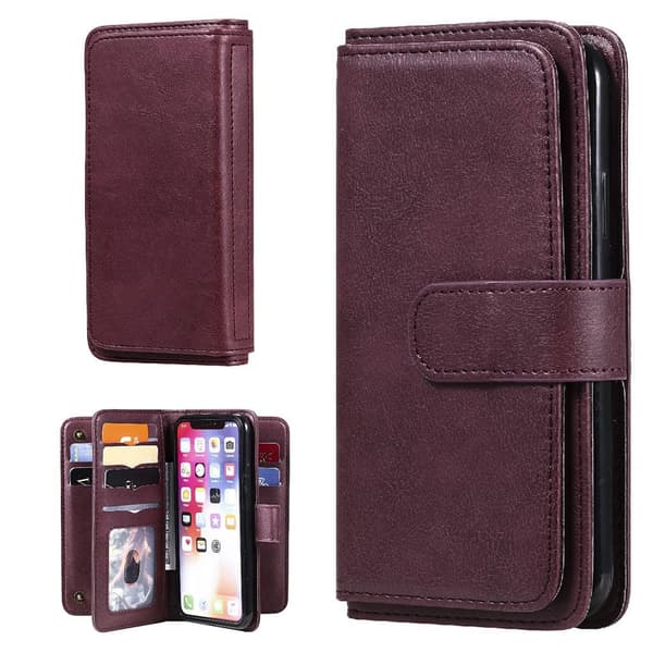 iPhone Xs / iPhone X etui med pung & 10 kortpladser – Rød Red