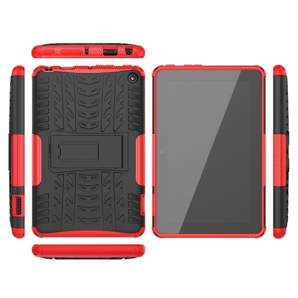 Däckmönstrat kickstand-fodral för Amazon Fire 7 (2022) - Röd Röd