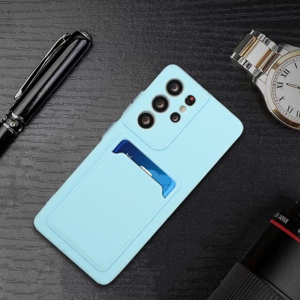Card Holder Deksel til Samsung Galaxy S21 Ultra - Babyblå Blue