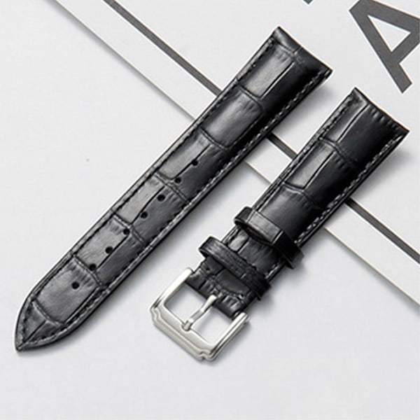 16mm Universal klockarmband i äkta läder - Svart Svart