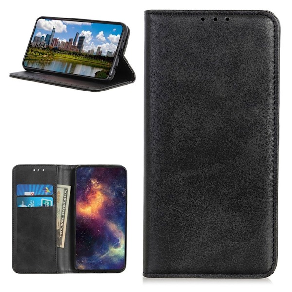 Wallet-style ægte Læder Flipcase til Samsung Galaxy A32 5G - Sort Black