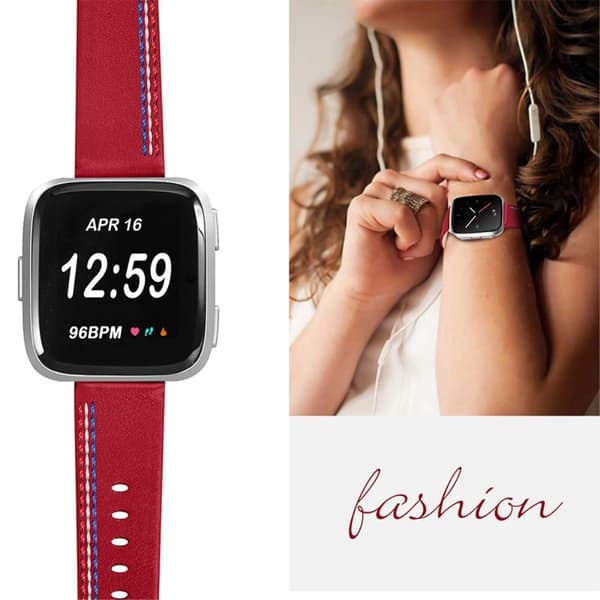 Fitbit Versa 2 / Versa Lite naudannahkainen ommeltu kellonhihna - Punainen Red