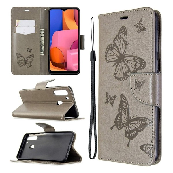 Butterfly läder Samsung Galaxy A21 fodral - Silver/Grå Silvergrå