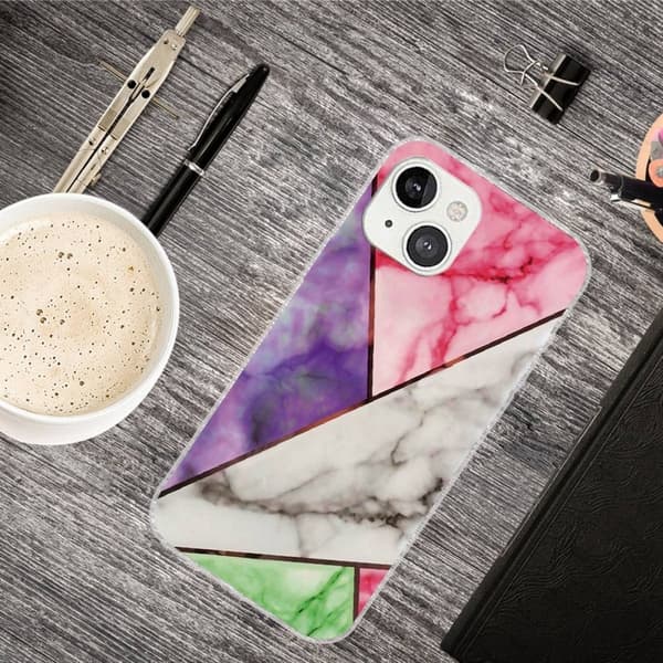 Marmormotiv iPhone 14 skal - Lila / Rosa / Vit / Grön multifärg