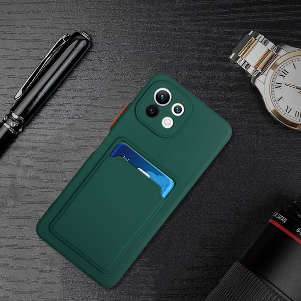 Card Holder Suojakuori For Xiaomi 11 Lite 5g Ne / Mi 11 Lite 5g / 11 Lite - Mustanvihreä Green