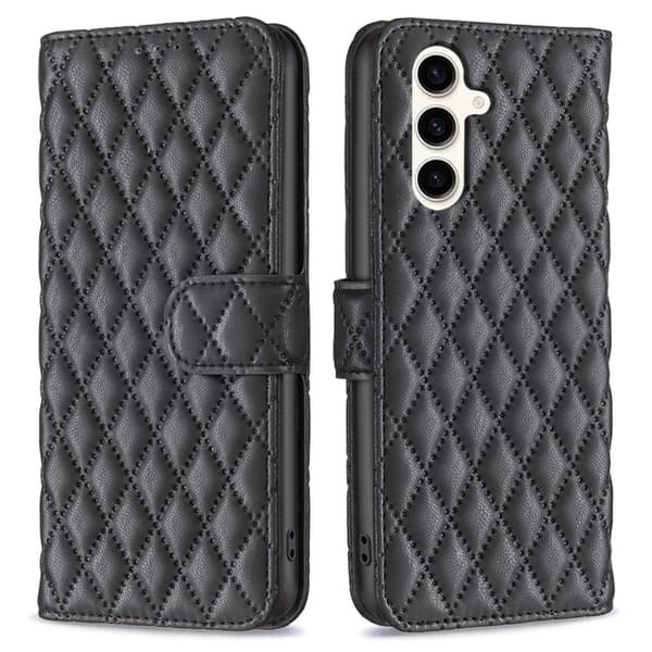 Rhombus mat Samsung Galaxy S23 FE flip etui - Sort Black