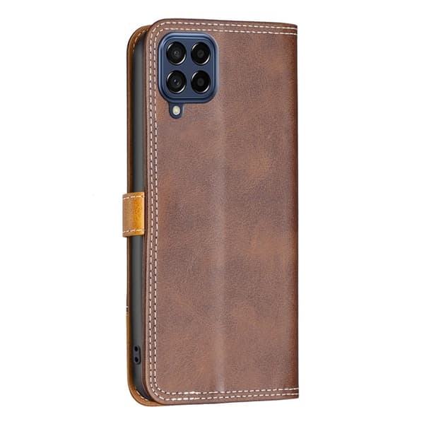 BINFEN tofarget læretui for Samsung Galaxy M53 5G - Kaffe Brown