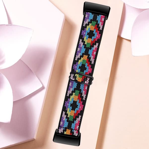 Fitbit Charge 4 / 3 elastisk nylonrem med mønster - Diamantstamme-Mønster Multicolor