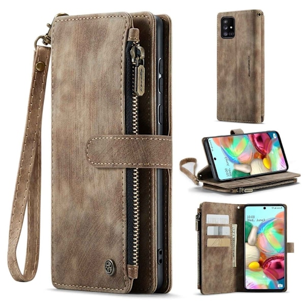 CaseMe Samsung Galaxy A71 etui med lynlås og pung - Brun Brown