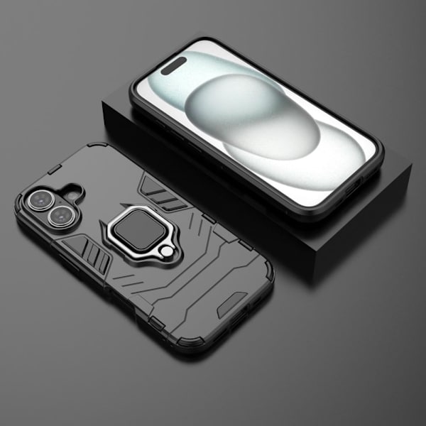 Hybrid iPhone 16 cover med støttefod og bilmontering - Sort Black
