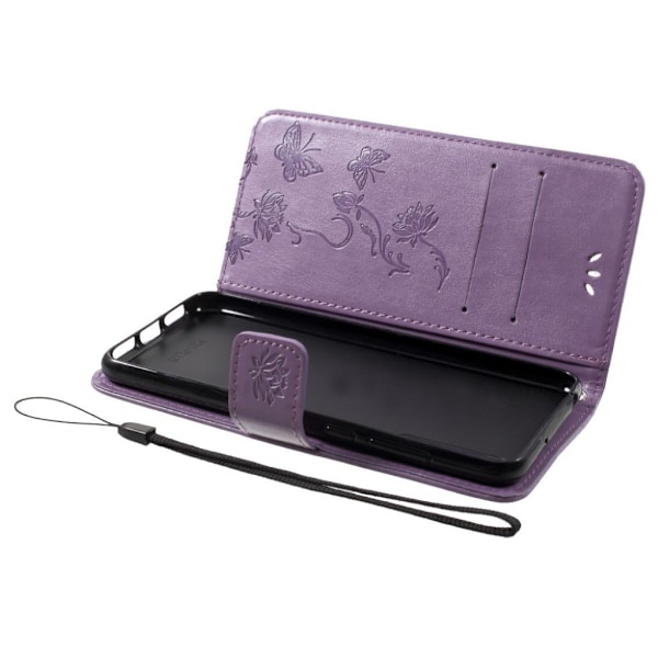 Huawei P20 Pro stemplet sommerfugl blomster PU læder flip etui - Lyselilla Purple
