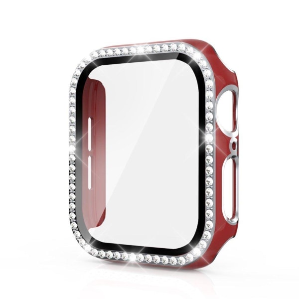 Apple Watch 44mm bi-color rhinestone cover + hærdet glas - Rød / Sølv Red