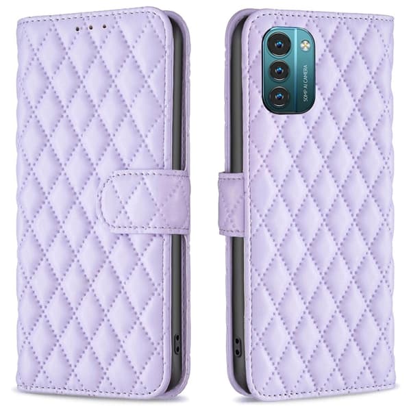 Rhombus Mønster Matte Flip Case til Nokia G11 / G21 - Lilla Purple