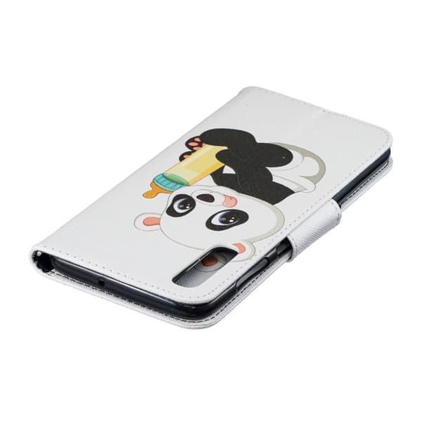 Samsung Galaxy A70 mønster læretui - Panda Holding a Bottle Multicolor