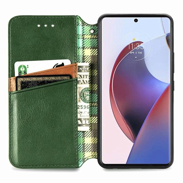 Nahkakotelo With A Stylish Rhombus Imprint For Motorola Edge 30 Ultra / X30 Pro - Vihreä Green