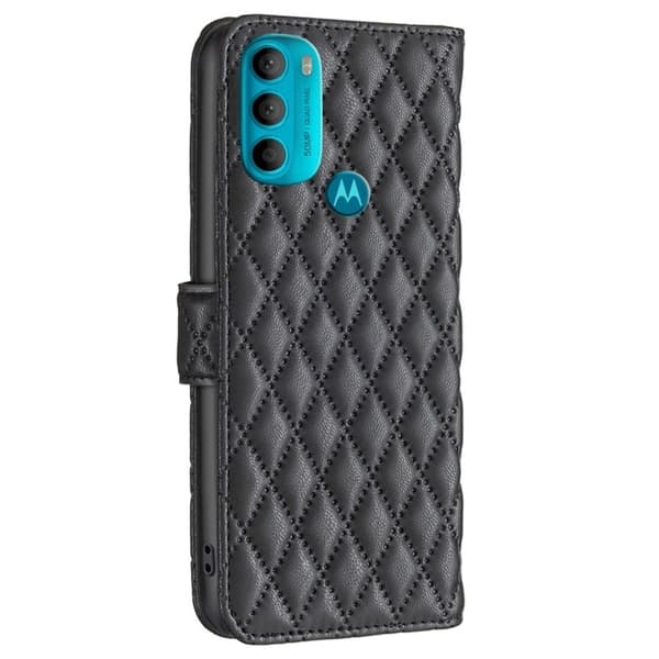 Rhombus Mønster Matte Flip Case til Motorola Moto G71 5G - Sort Black