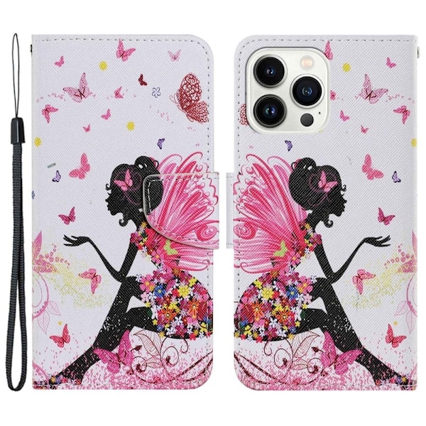 iPhone 14 Pro Max 6,7 tommer beskyttende telefonetui Cross Texture Pattern Printing Vegansk Læder stødsikkert Stand Wallet Cover - Fe Pink