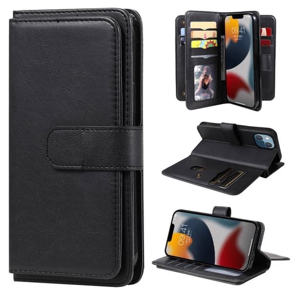10-slot Lommebok Etui til iPhone 14 - Svart Black
