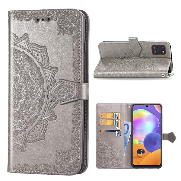 Mandala läder Samsung Galaxy A31 fodral - Silver/Grå Silvergrå