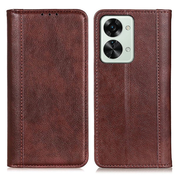 Äkta läder OnePlus Nord 2T fodral med magnetisk stängning Brun