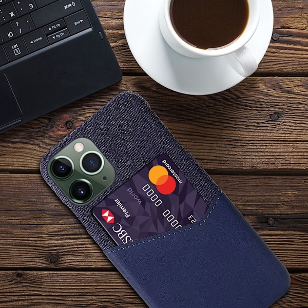 iPhone 14 Pro 6,1 tommer Smartphone Cover Card Slot Cloth Texture Vegansk Læder Coated Hard Bumpresistent Phone Case - Blå Blue