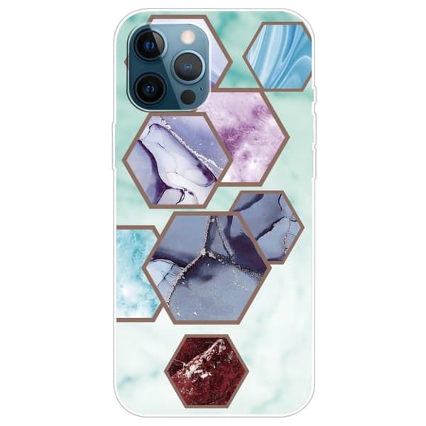 Marmordesign iPhone 14 Pro Max deksel - Sekskantede Fragmenter I Himmelblått Multicolor