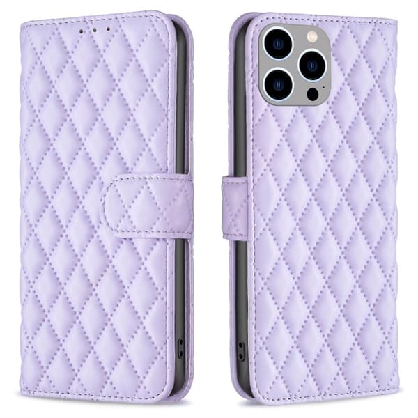 Rombemønster, matt flip-deksel for iPhone 15 Pro - Lilla Purple