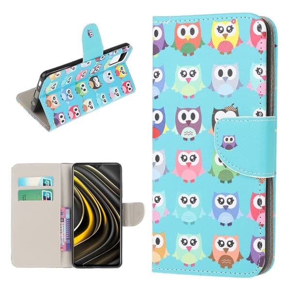 Wonderland Xiaomi Poco M3 flip kuoret - Useita Pöllöjä Multicolor