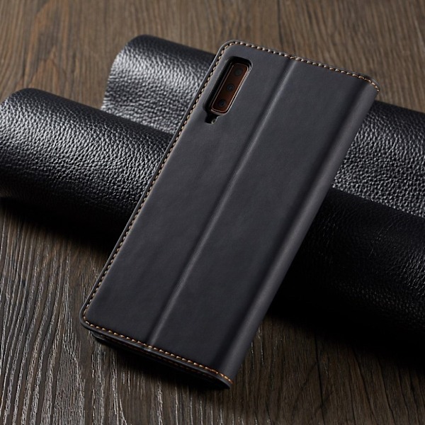 FORWENW Samsung Galaxy A7 (2018) læder flip etui - Sort Black