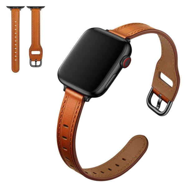 Apple Watch 40mm unik urrem i ægte læder - Brun / Sort Spænde Brown