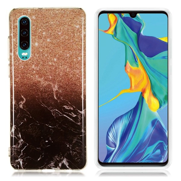 Huawei P30 marmor mønster fleksibelt etui - Model D Brown