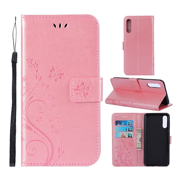 Butterfly läder Samsung Galaxy A50 fodral - Rosa Rosa