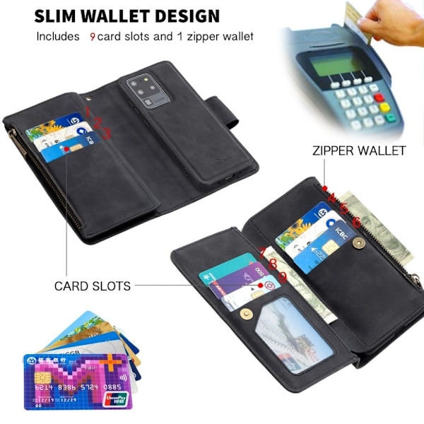 Premium Wallet Samsung Galaxy S20 Ultra kotelot - Musta Black