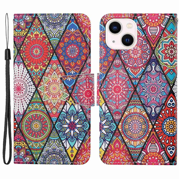 Wonderland iPhone 14 Läppäkotelo - Rhombus / Totem Multicolor