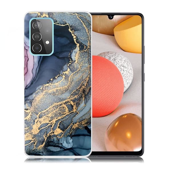marmor Samsung Galaxy A52 5G etui - blå on Golden Splash marmor Blue