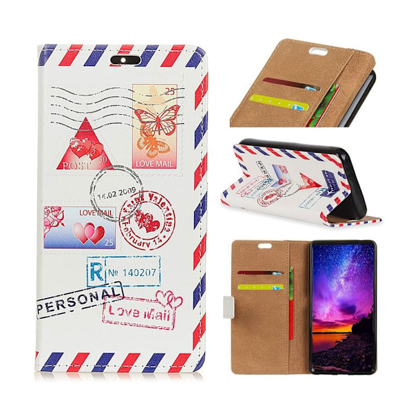 Samsung Galaxy A9 (2018) kuviollinen synteetti nahka lompakko kotelo kortti paikoilla - Rakkaus Kirje Multicolor