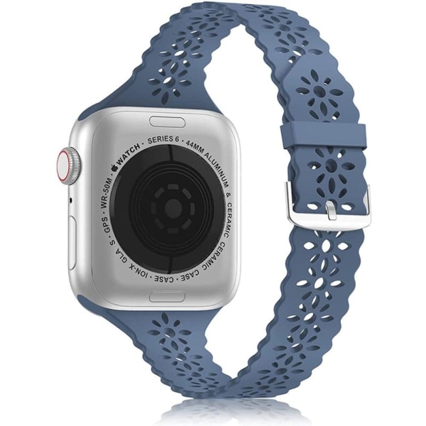 Apple Watch (45 mm) stilfuld blomstret silikoneurrem - Blå Blue