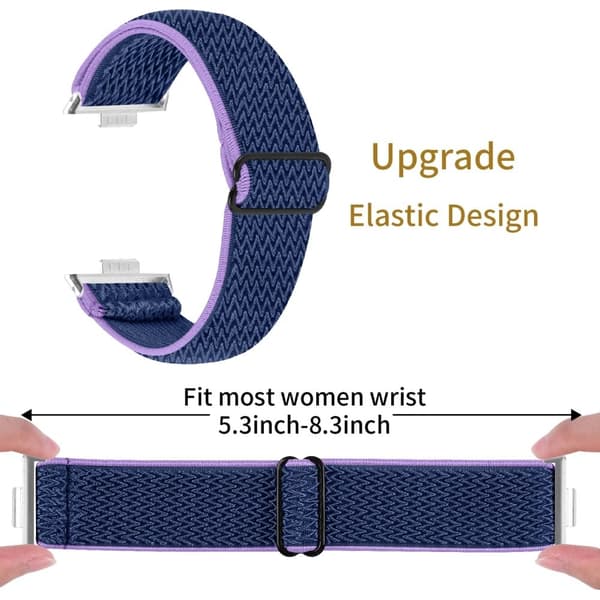 Huawei Watch Fit 3 Justerbart nylonklokkebånd Wave Design Elastisk håndleddsrem - Lilla + Blå Blue