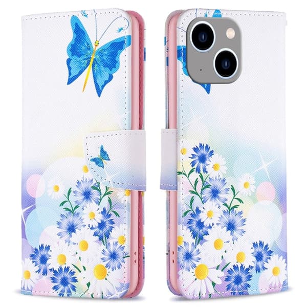 Wonderland iPhone 15 Plus flip etui - Sommerfugl Og Blomster Pink
