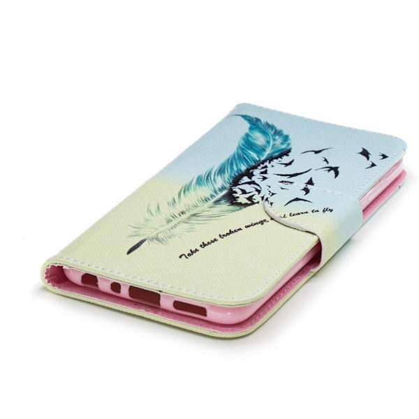 Huawei P Smart kuvioitu nahkainen flip suojakotelo - Sulkakynä ja Linnut Multicolor