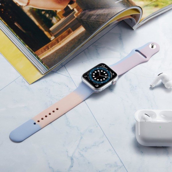 Apple Watch 42mm - 44mm kolmivärinen silikoninen kellonhihna - Vaaleansininen / Pinkki / Koko: S Multicolor