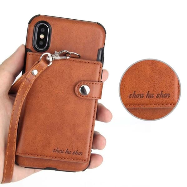 SHOUHUSHEN iPhone XS läderklätt kombinationsfodral - Brun Brun