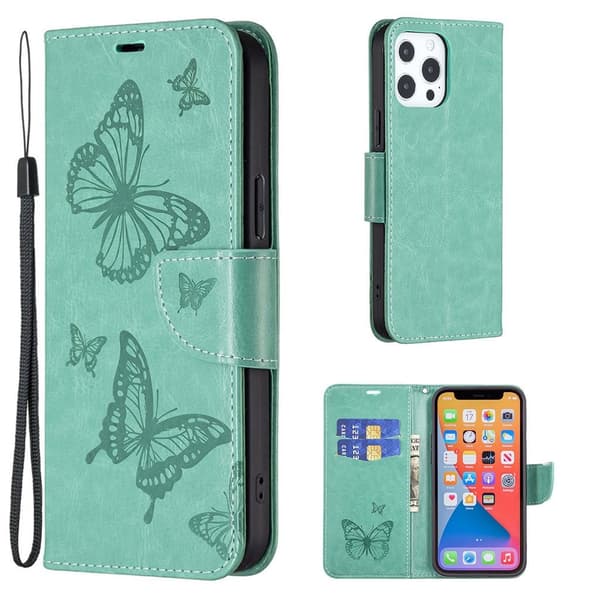 Butterfly iPhone 13 Pro Max skinnveske - Grønn Green